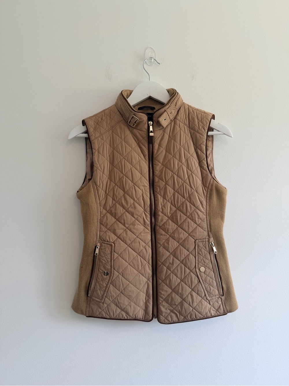 Zara Quilted Sleeveless Vest in Tan